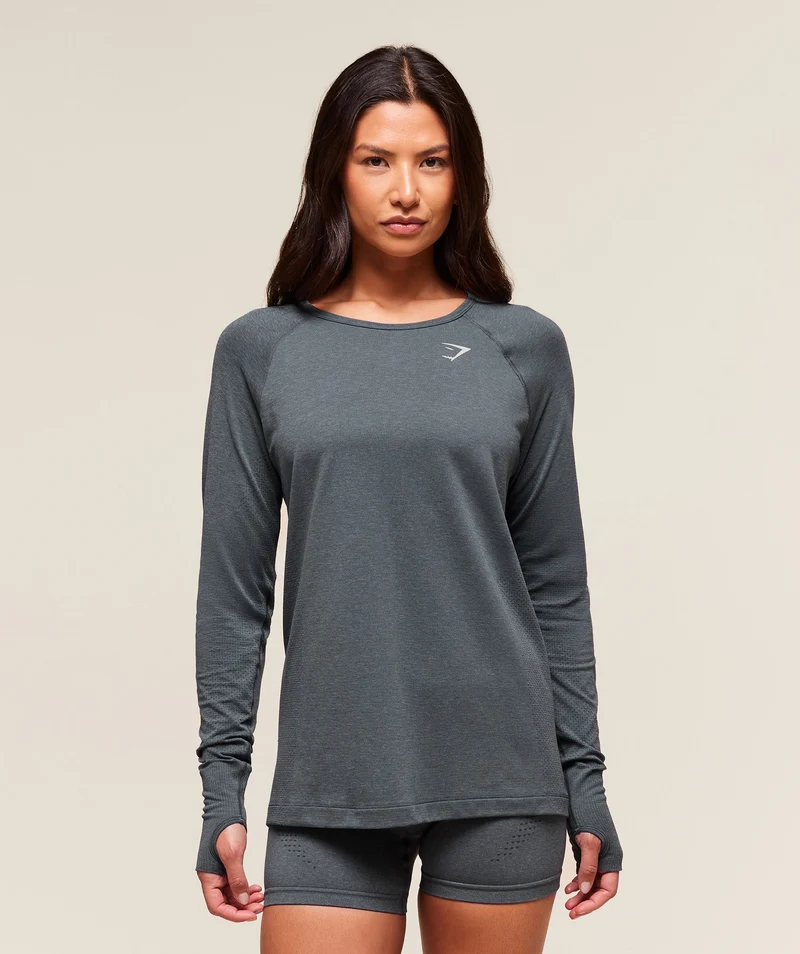 Gymshark Vital Seamless 2.0 Light Long Sleeve Top - Strong Grey/ Marl