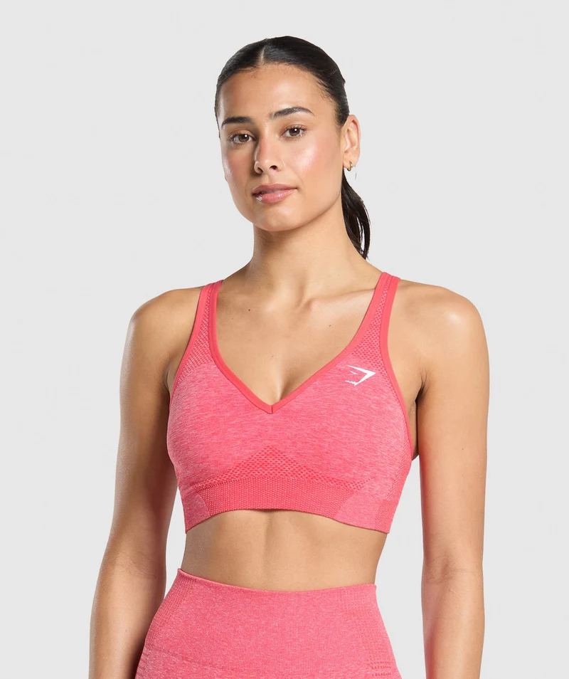 Gymshark Vital Seamless V Neck Sports Bra - Coral Red/Marl