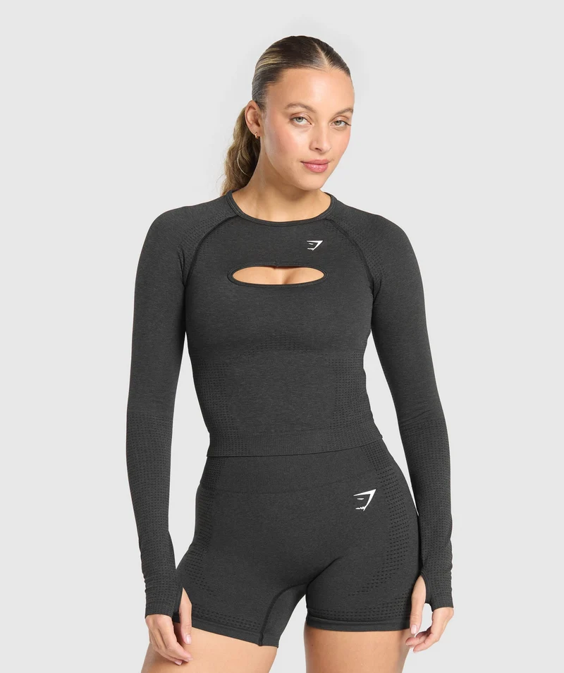 Gymshark Vital Long Sleeve Cut Out Top - Black Marl