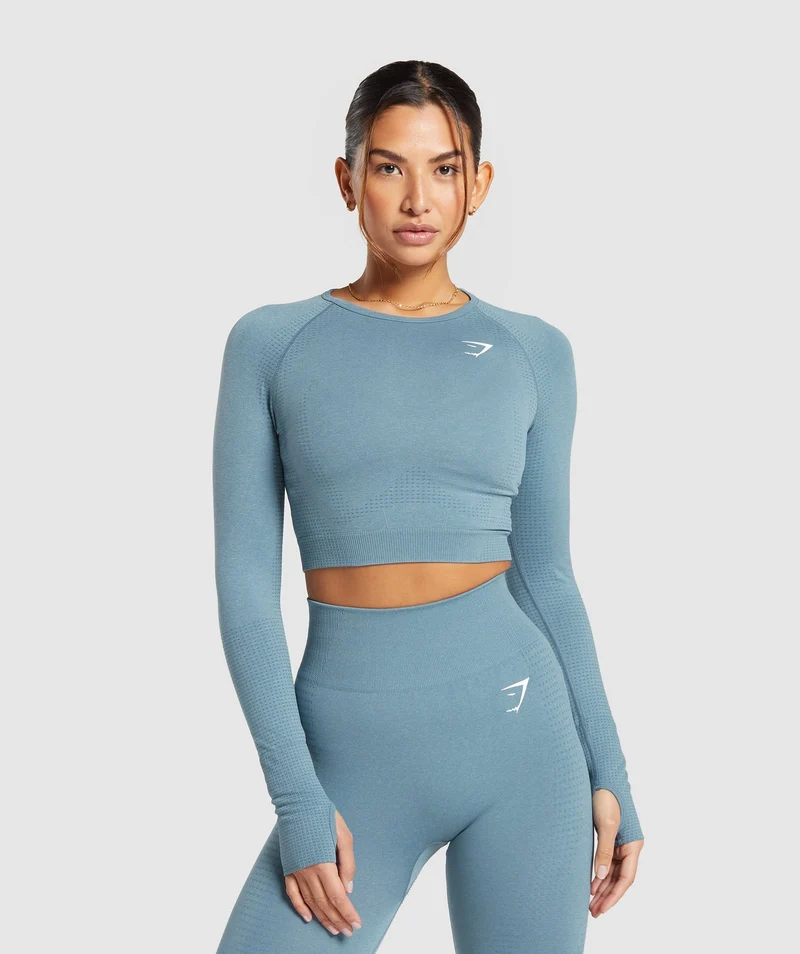 Gymshark Vital Crop Top - Faded Blue/ Marl