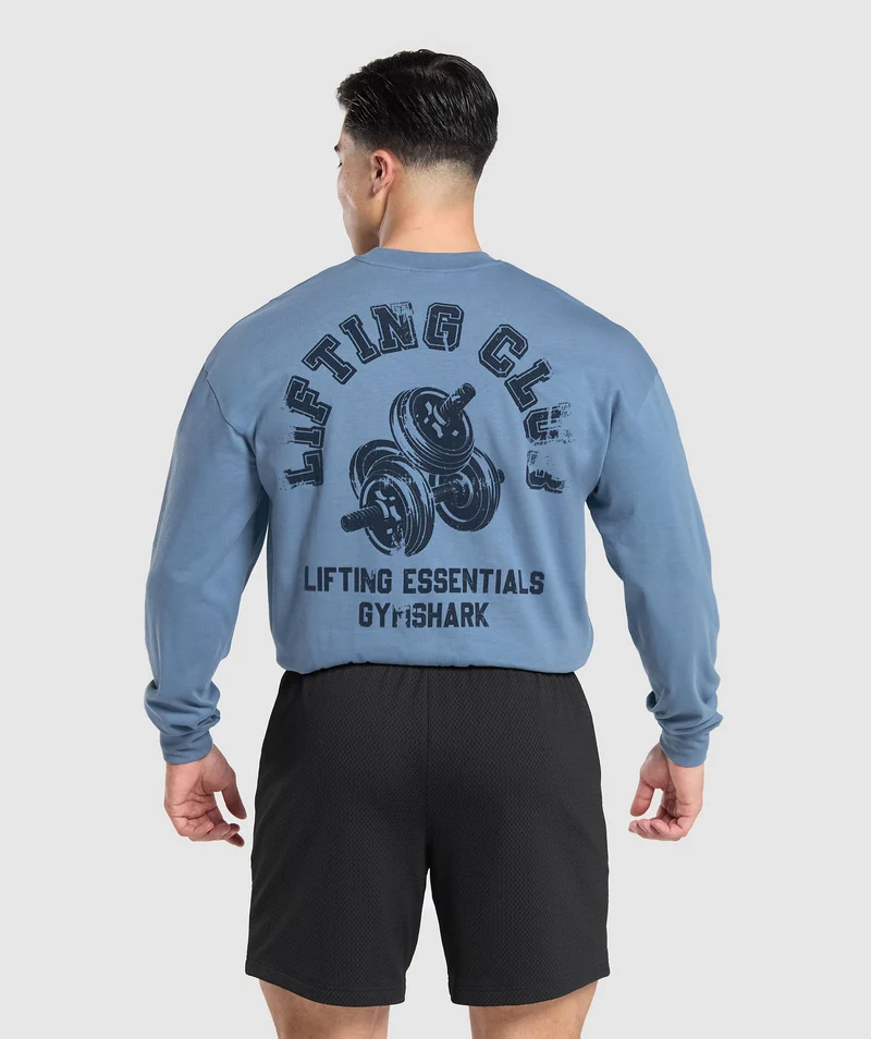 Gymshark Dumbbells Long Sleeve T-Shirt. - Faded Blue