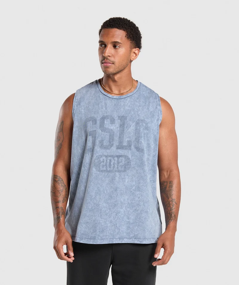 Gymshark Collegiate Shadow Washed Tank - Faded Blue/Stone Acid Wash