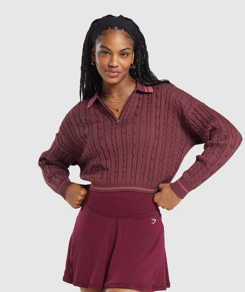Gymshark Rest Day Cable Knit Pullover - Bros Rich Maroon/Marl/Burgundy Brown/Soft Berry