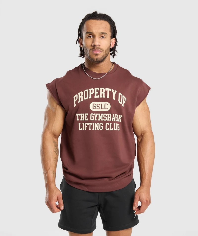 Gymshark Graphic Cut Off T-Shirt - Burgundy Brown