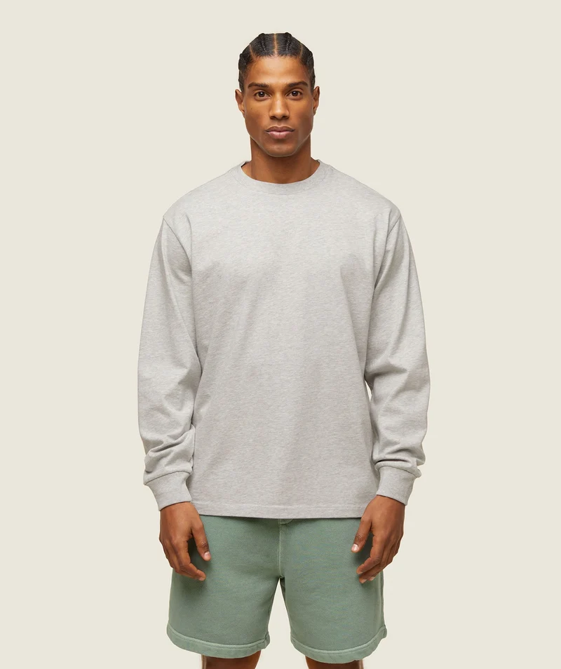 Gymshark Lifestyle Relaxed Long Sleeve Tee - Light Grey Core Marl