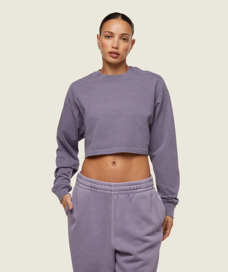 Gymshark everywear Cropped Long Sleeve Tee - Fog Purple/Pigment Garment Dye + Wash