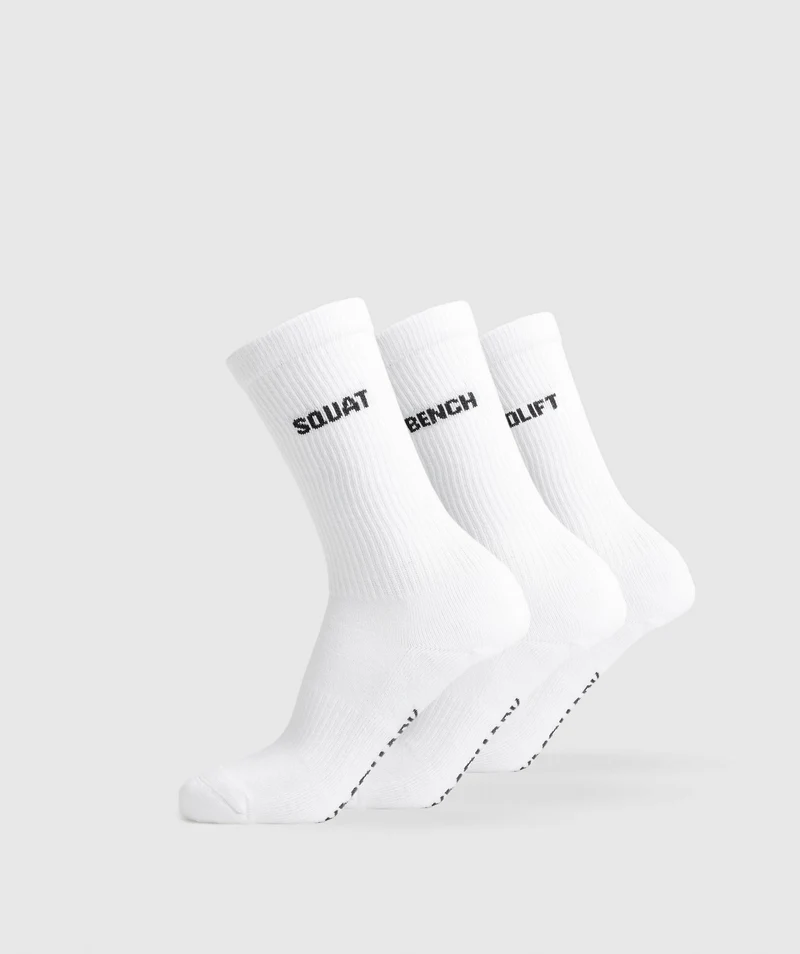 Gymshark GFX Crew Socks 3pk - White/Bench/Squat/Deadlift