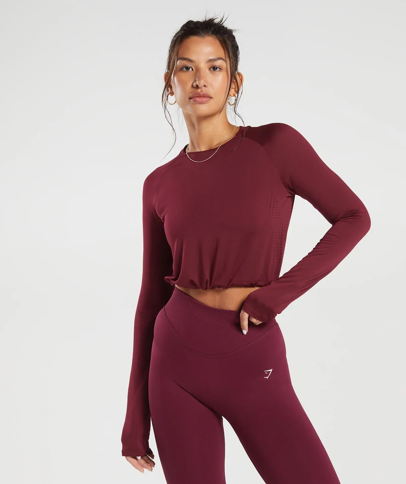 Gymshark Sweat Seamless Long Sleeve Crop Top - Pink
