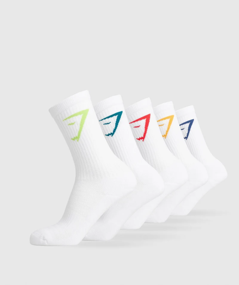 Gymshark Crew Socks 5pk - Canary Yellow/Vintage Blue/Zesty Red/Fluo Speed Green/Seafoam Blue