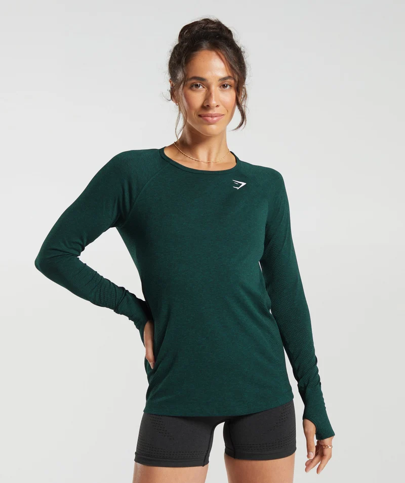 Gymshark Vital Seamless 2.0 Light Long Sleeve Top - Deep Teal/ Marl