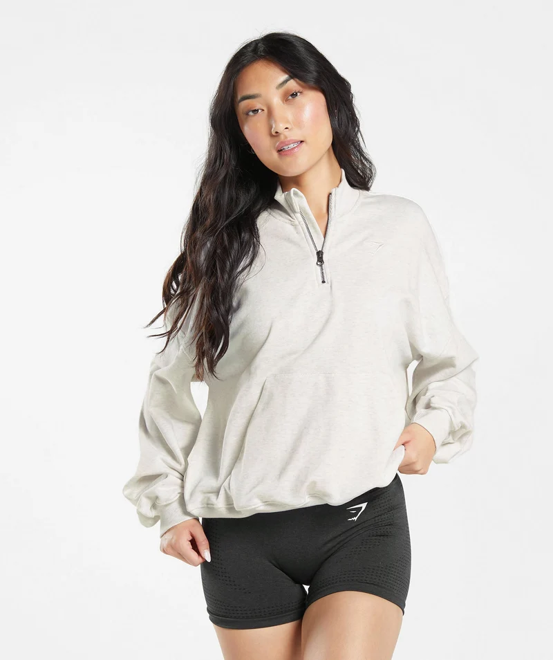 Gymshark Rest Day Sweats 1/2 Zip Pullover - White