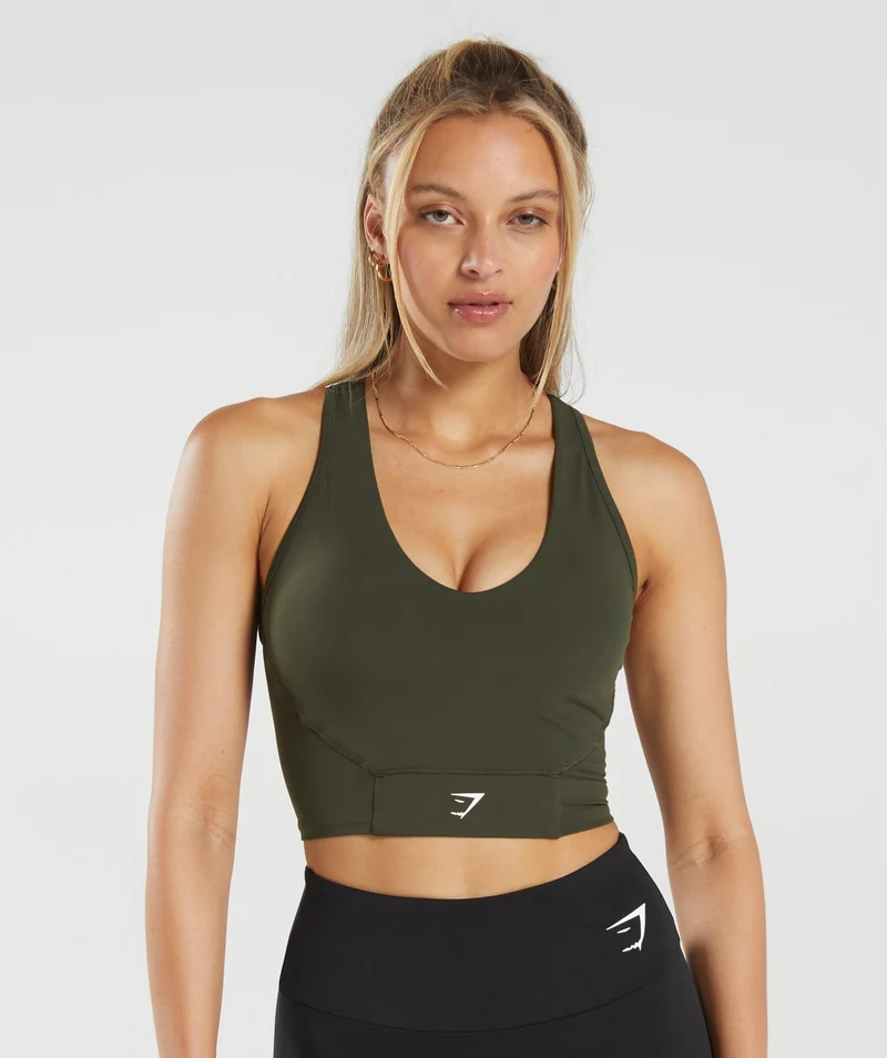 Gymshark Crop Mesh Tank - Deep Olive Green