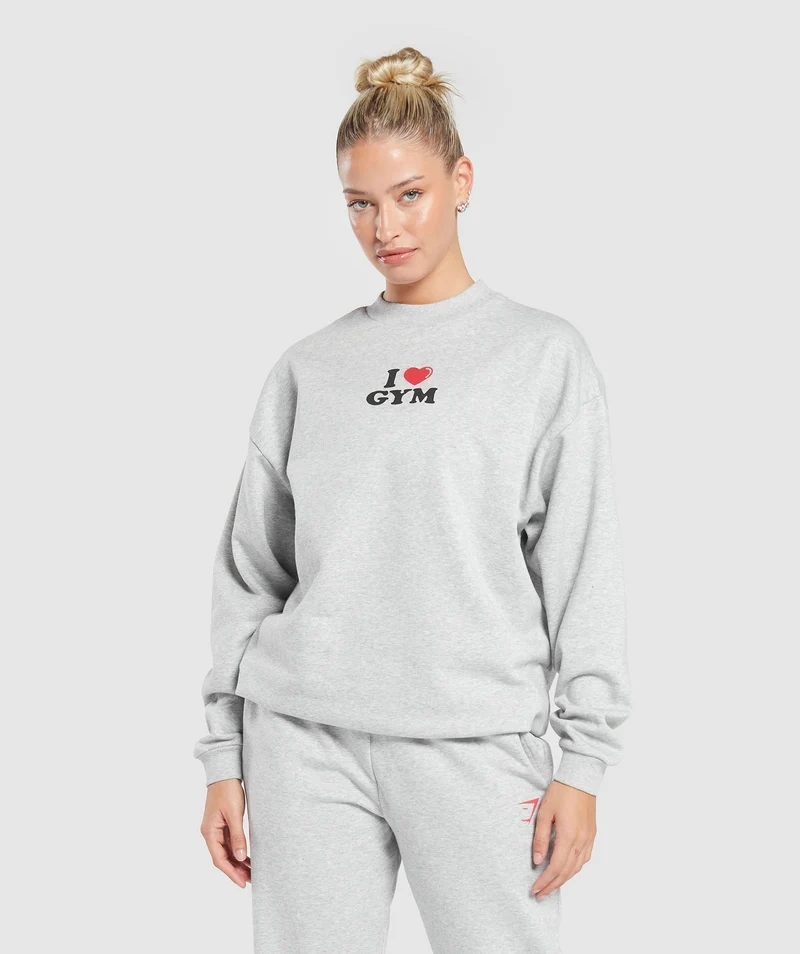 Gymshark I Heart Gym Oversized Sweatshirt - Light Grey Core Marl