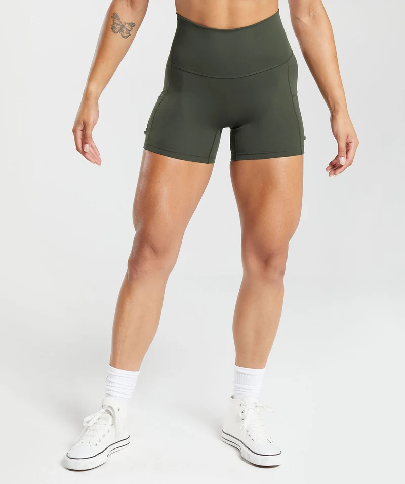 Gymshark Legacy Logo Tight Shorts - Deep Olive Green
