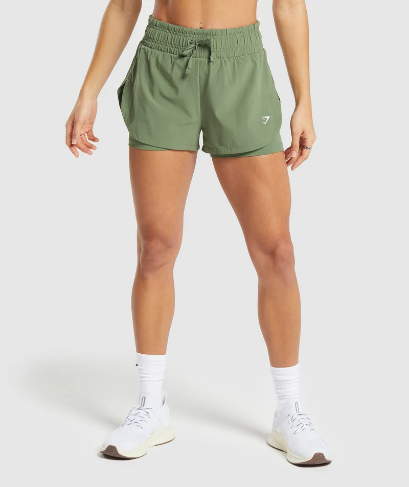 Gymshark Running 2-in-1 Shorts - Force Green
