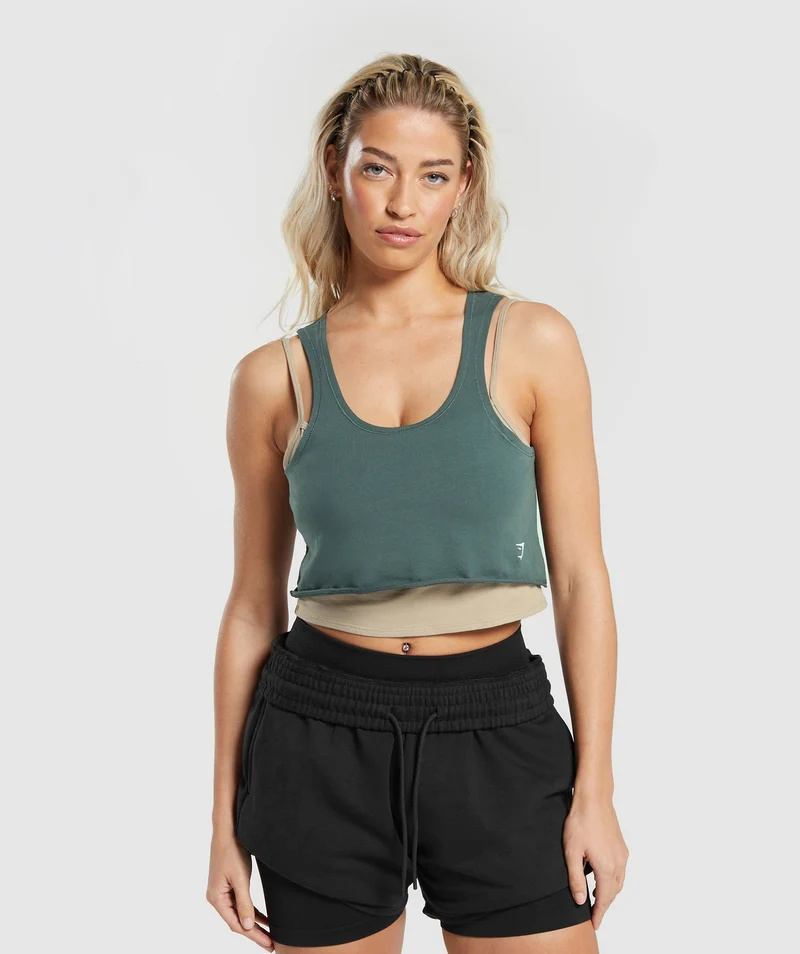Gymshark Lifting 2-in-1 Crop Tank - Sand Brown/Slate Teal