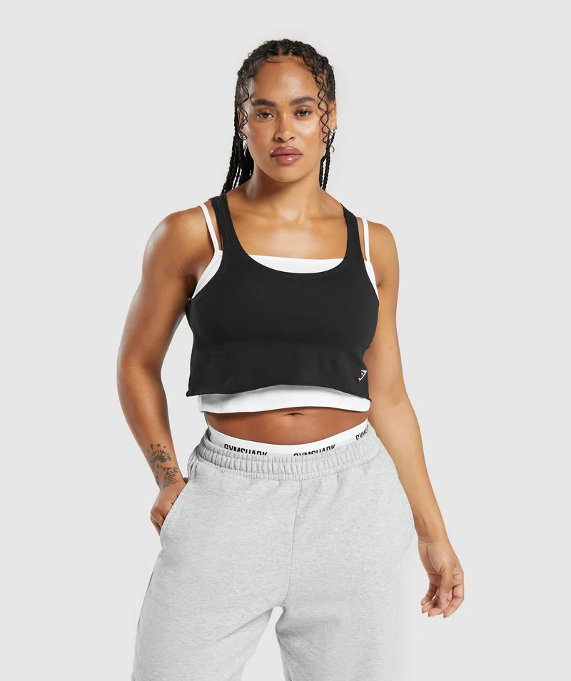 Gymshark Lifting 2-in-1 Crop Tank - White/Black