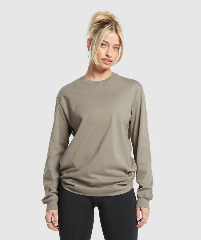 Gymshark Cotton Oversized Long Sleeve Top - Linen Brown