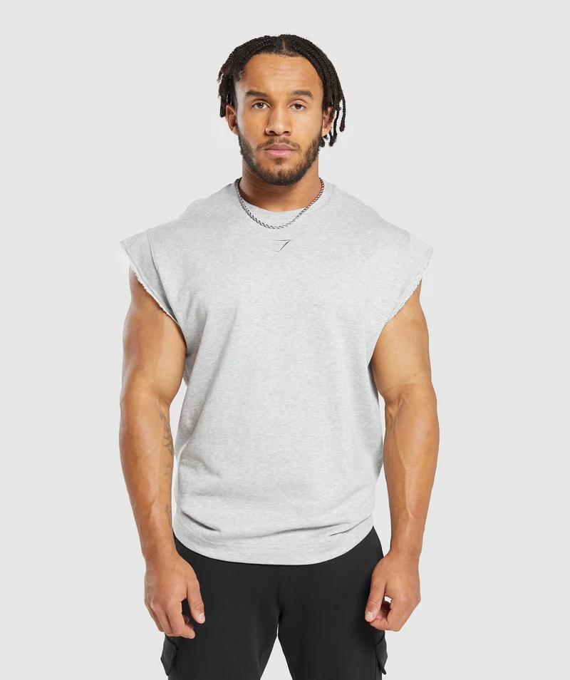 Gymshark Super Natural Cut Off T-Shirt - Light Grey Core Marl