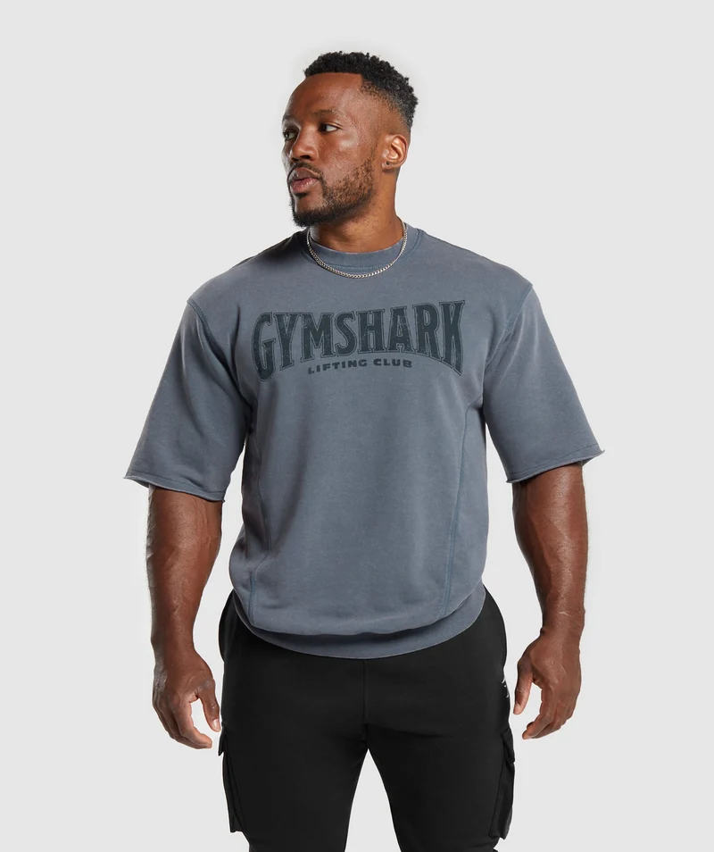 Gymshark Heritage Washed Short Sleeve Crew - Titanium Blue/Acid Wash Small Ball