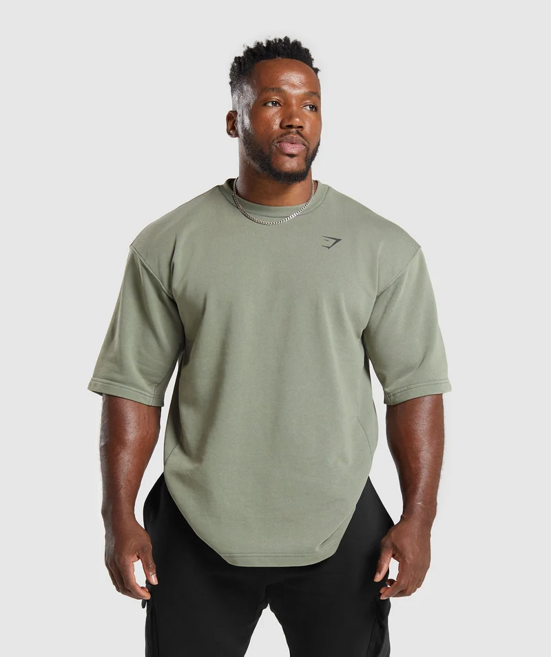 Gymshark Power Washed Short Sleeve Crew - Dusk Green/Acid Wash Small Ball