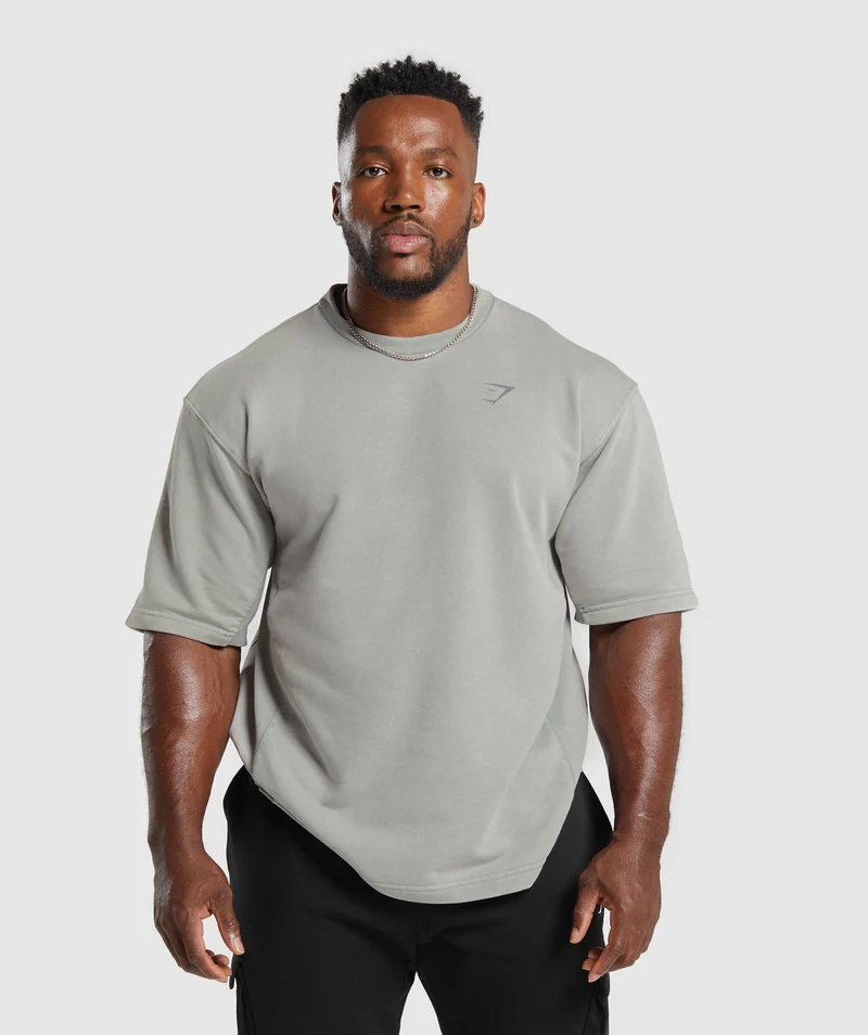 Gymshark Power Washed Short Sleeve Crew - Smokey Grey/Acid Wash Small Ball