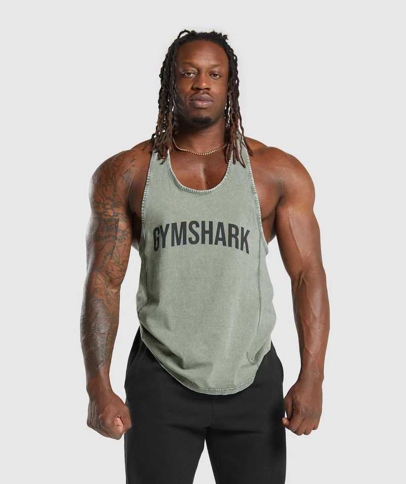 Gymshark Power Washed Stringer - Dusk Green/Acid Wash Small Ball