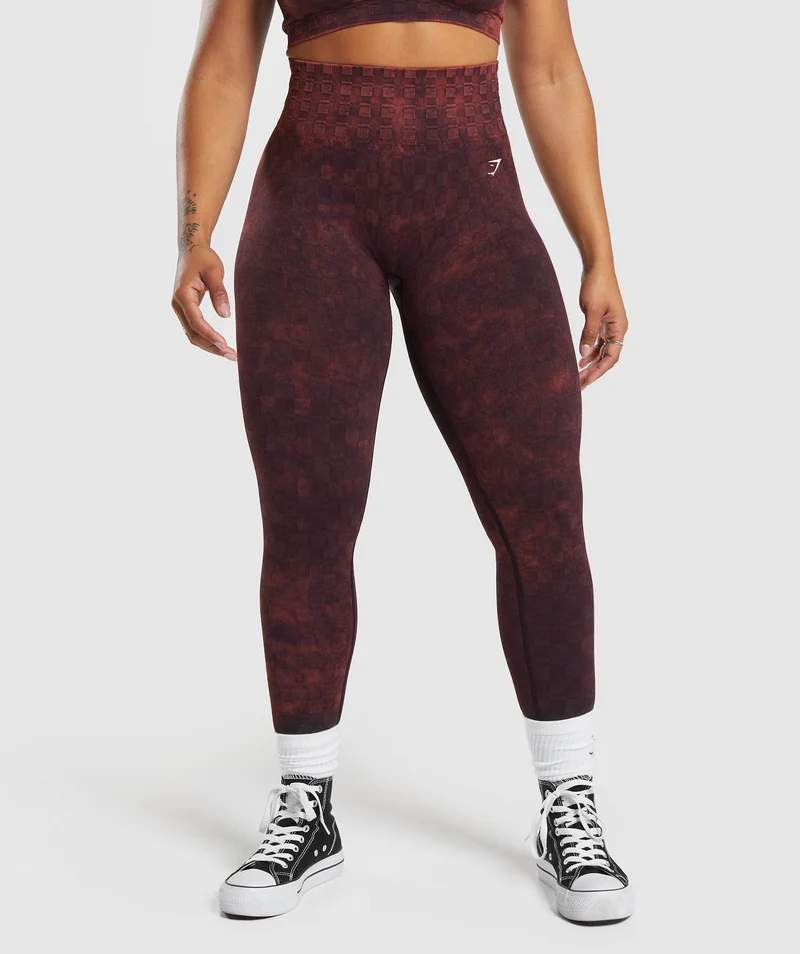 Gymshark Check Seamless Washed Leggings - Eng-L-A0157 Plum Brown/Oxi Wash