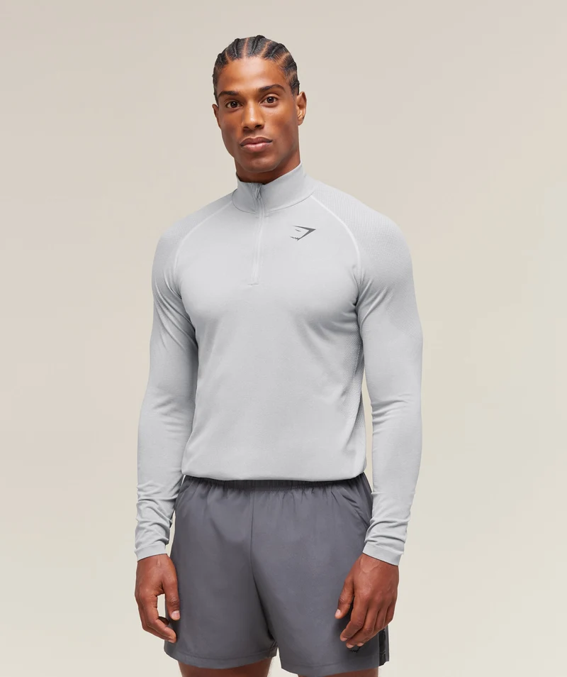 Gymshark Vital Seamless 1/4 Zip - Light Grey/Smokey Grey