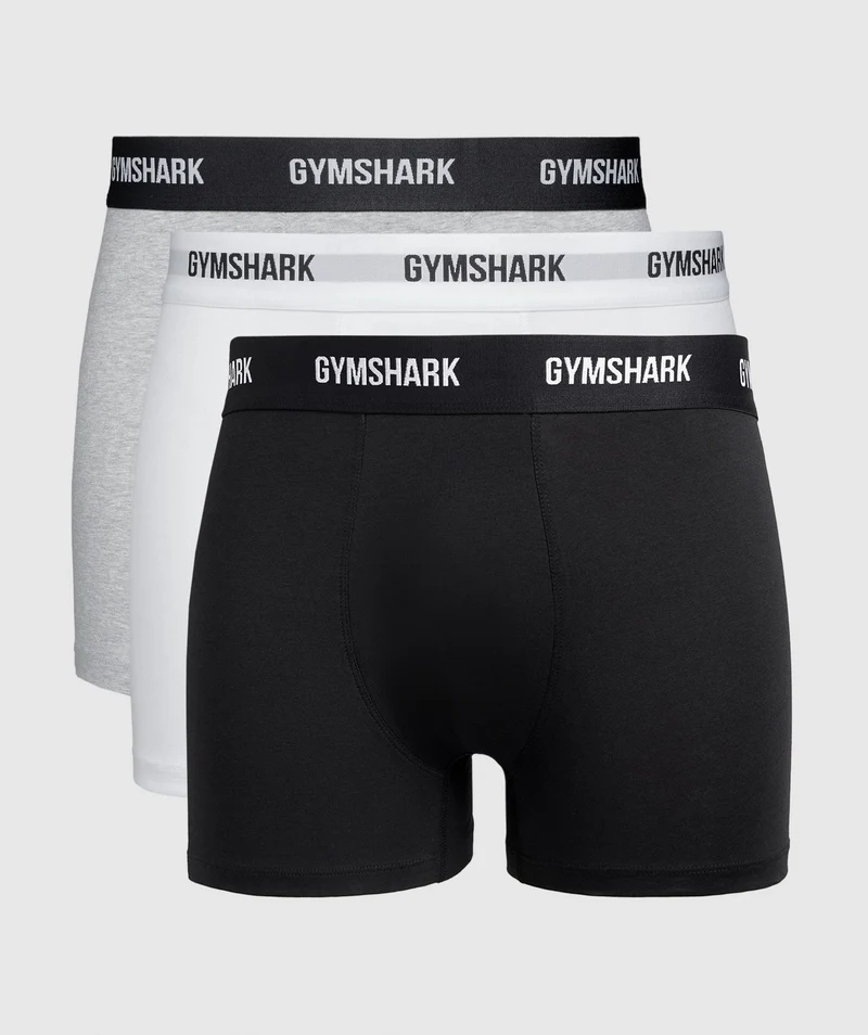 Gymshark Boxers 3 Pack - White/Light Grey Core Marl/Black