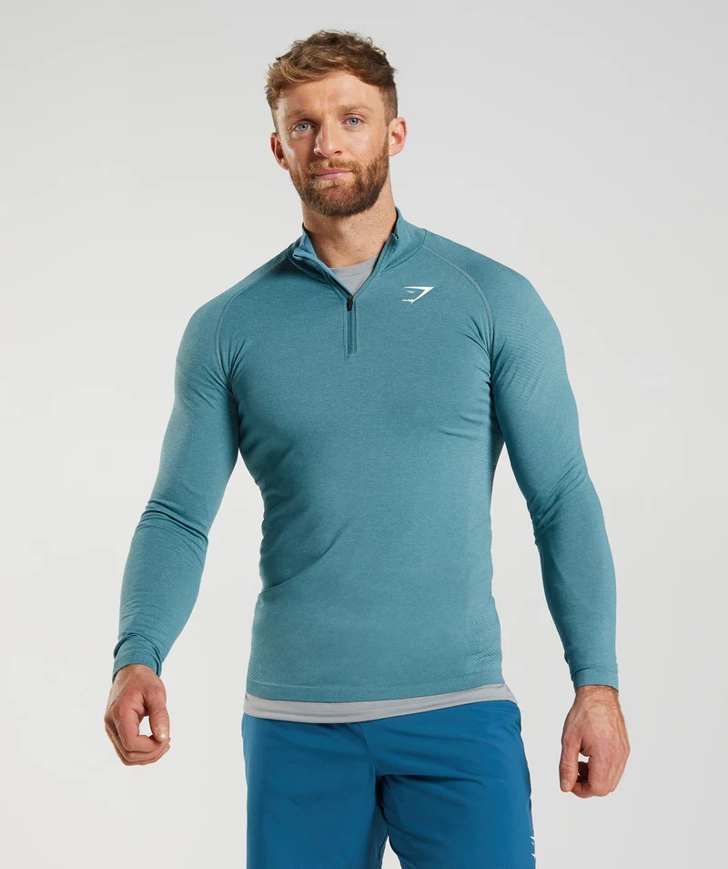 Gymshark Vital Seamless 1/4 Zip - Thunder Blue/Iceberg Blue