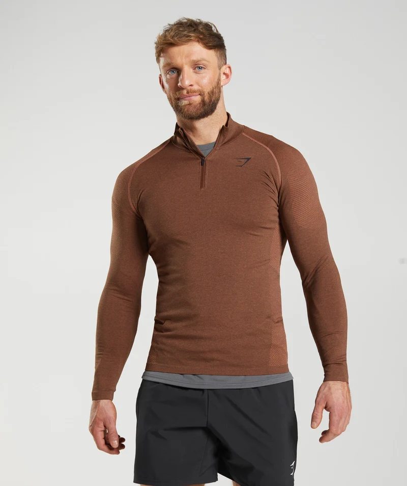 Gymshark Vital Seamless 1/4 Zip - Persimmon Red/Truffle Brown