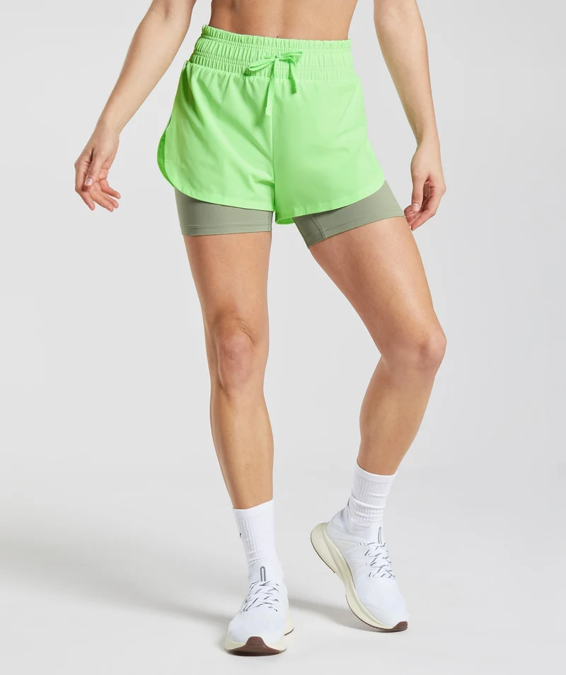 Gymshark Running 2-in-1 Shorts - Iris Green/Light Olive Green