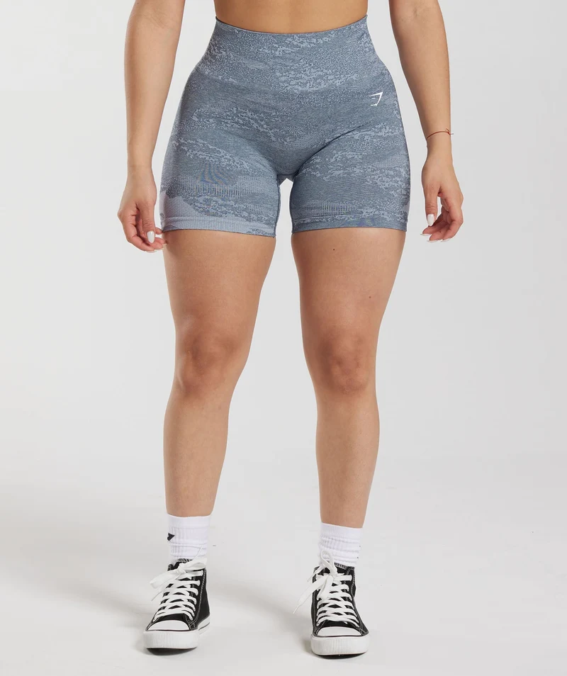 Gymshark Adapt Camo Seamless Shorts - River Stone Grey/Evening Blue
