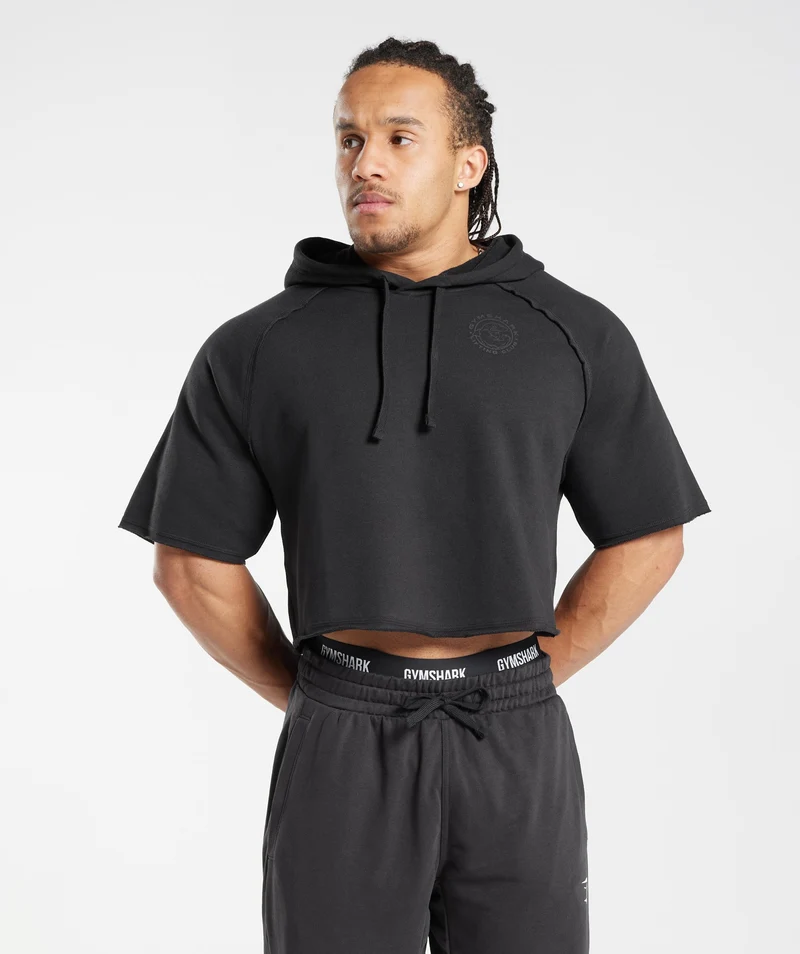 Gymshark Legacy Short Sleeve Crop Hoodie - Black