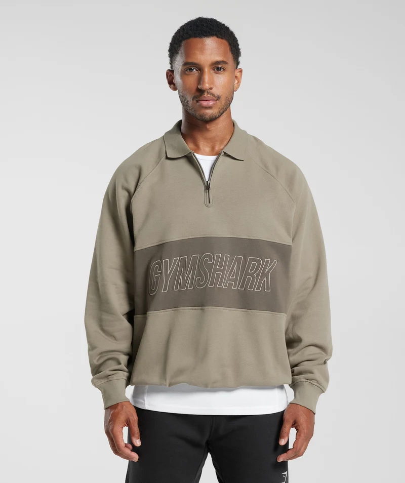 Gymshark Rest Day Essentials Sweatshirt Polo - Linen Brown/Camo Brown