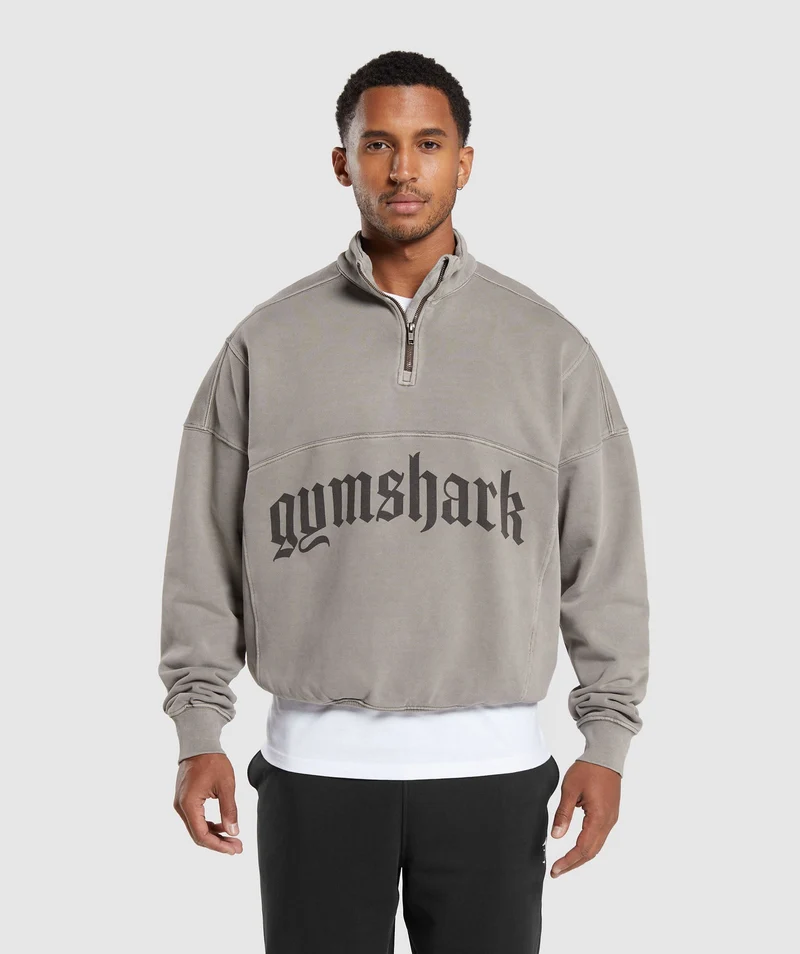 Gymshark Rest Day Heavyweight 1/4 Zip - Camo Brown/Pigment Dye