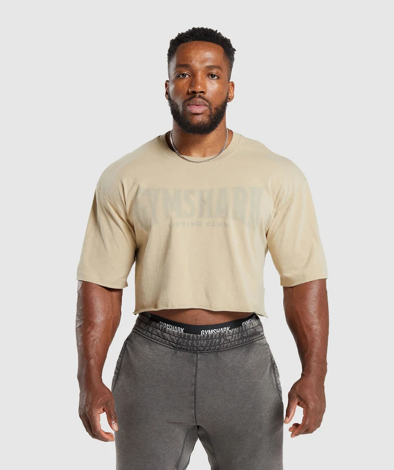 Gymshark Heritage Washed Crop T-Shirt - Desert Beige/Acid Wash Small Ball