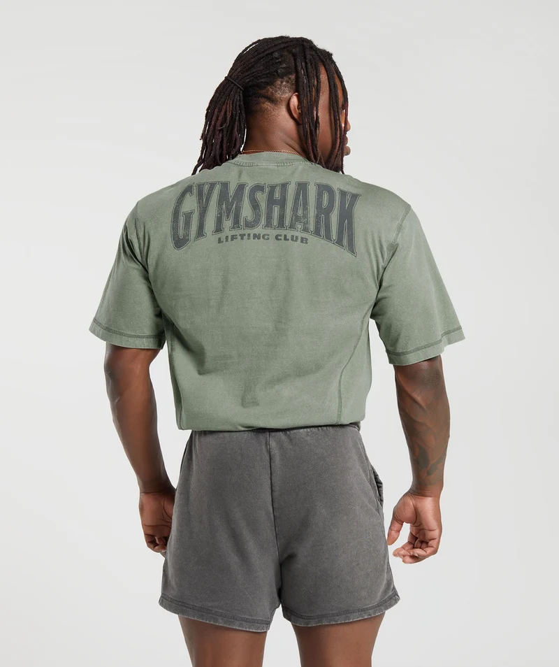 Gymshark Heritage Washed T-Shirt - Dusk Green/Acid Wash Small Ball