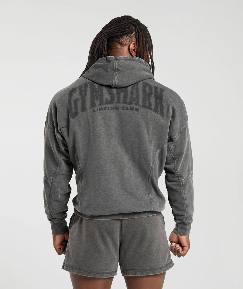 Gymshark Heritage Washed Hoodie - Onyx Grey/Acid Wash Small Ball