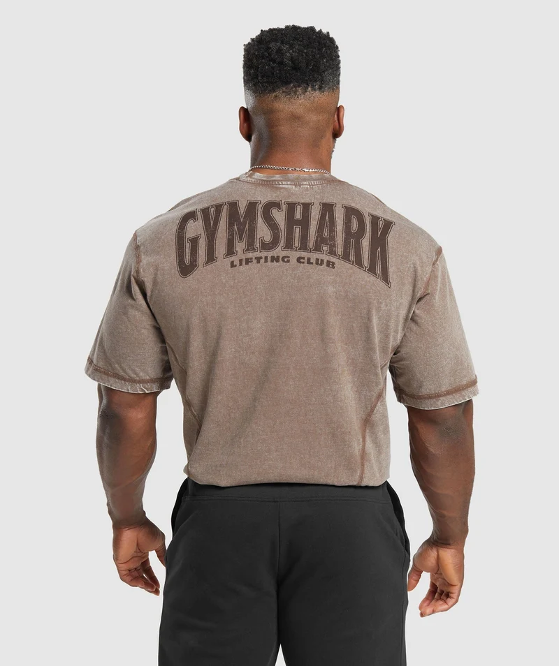 Gymshark Heritage Washed T-Shirt - Penny Brown/Acid Wash Small Ball
