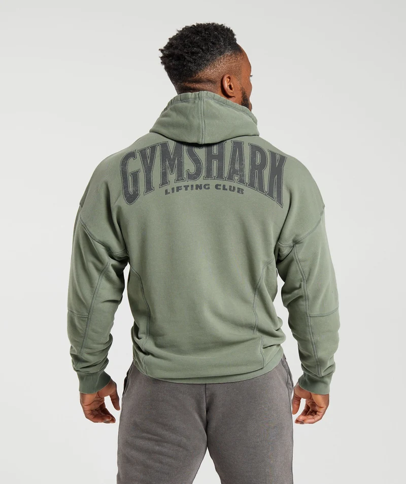 Gymshark Heritage Washed Hoodie - Dusk Green/Acid Wash Small Ball