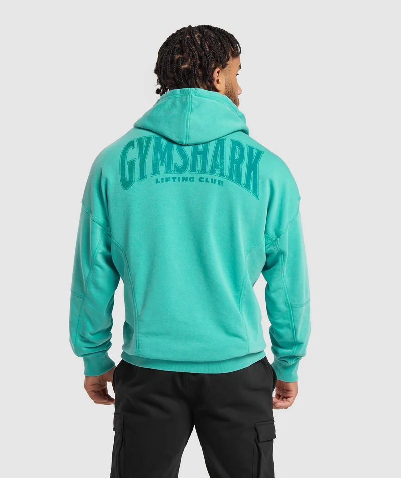Gymshark Heritage Washed Hoodie - Capri Blue/Acid Wash Small Ball
