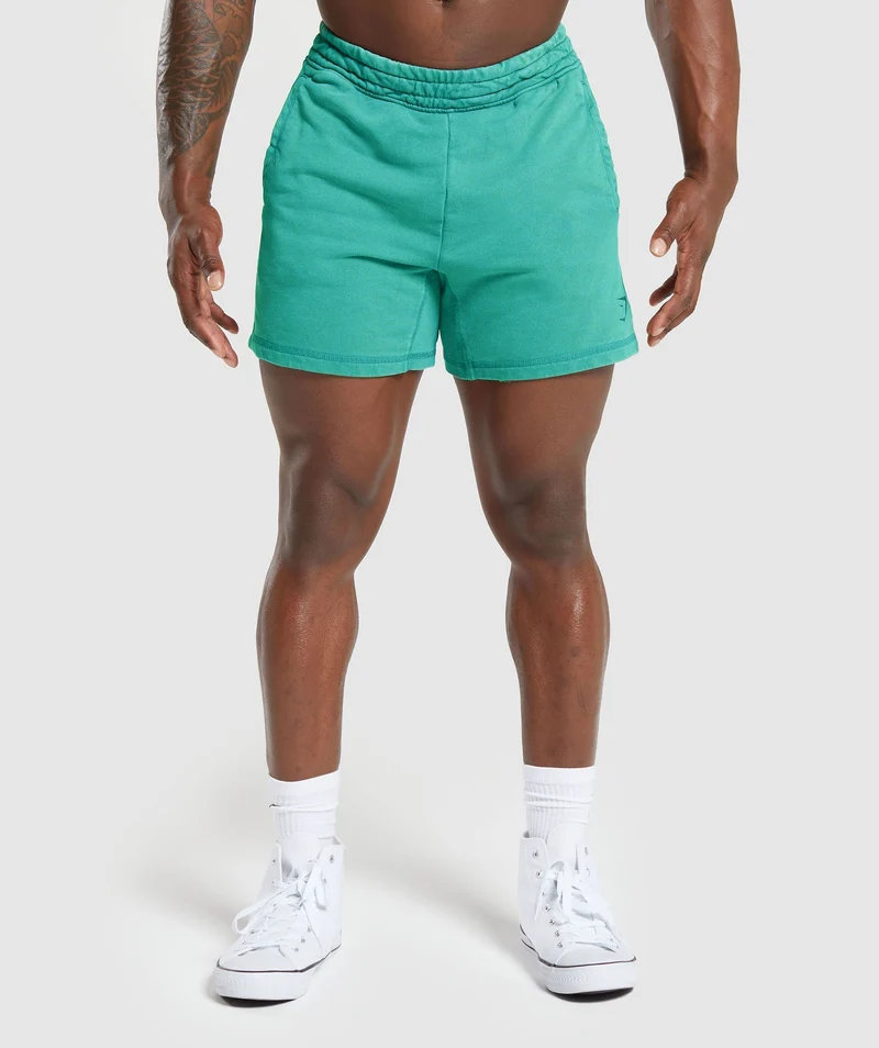 Gymshark Power Washed 5" Shorts - Capri Blue/Acid Wash Small Ball