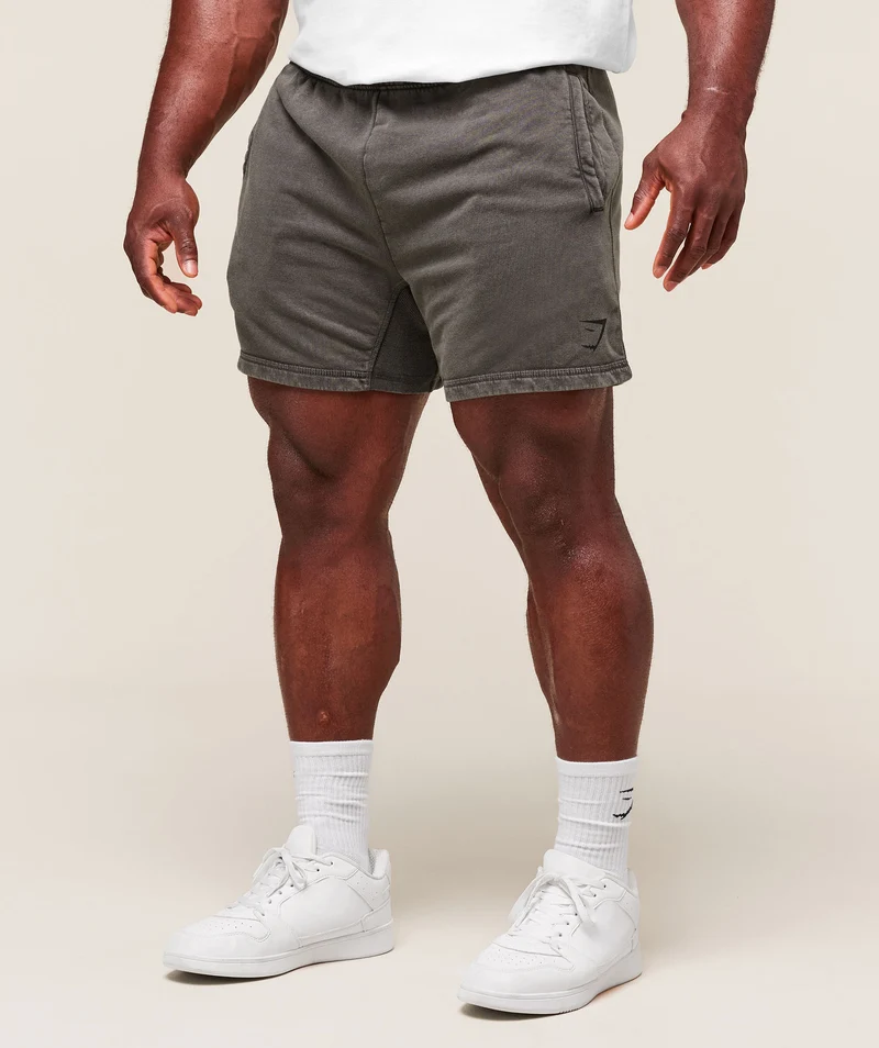 Gymshark Power Washed 5" Shorts - Onyx Grey/Acid Wash Small Ball