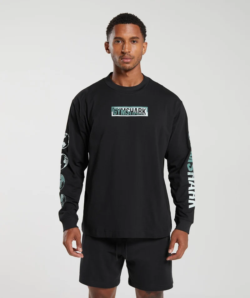 Gymshark Global Graphic Long Sleeve T-Shirt - Black