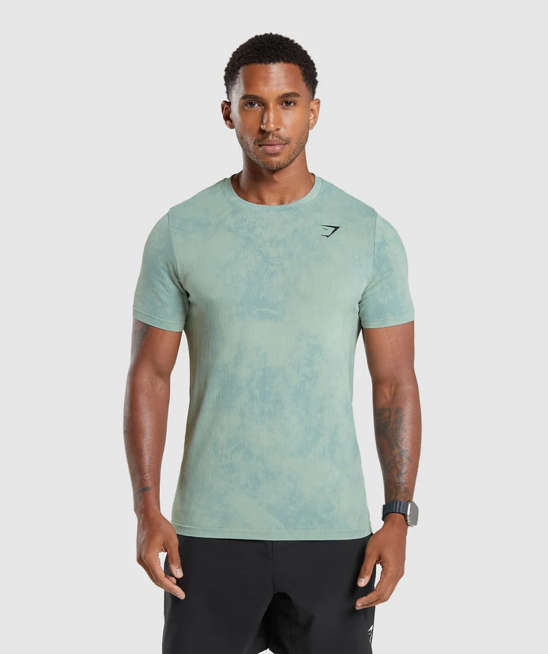 Gymshark Camo Washed Seamless T-Shirt - Duck Egg Blue/Oxi Wash