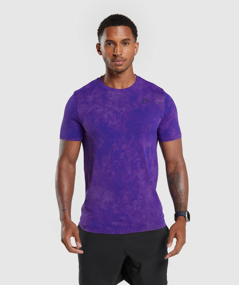 Gymshark Camo Washed Seamless T-Shirt - Cobalt Purple/Oxi Wash