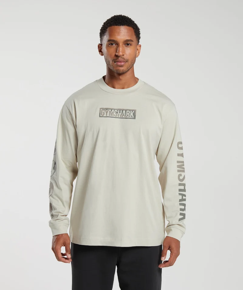 Gymshark Global Graphic Long Sleeve T-Shirt - Pebble Grey