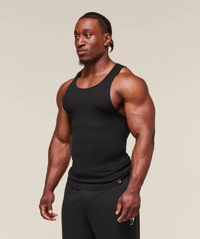 Gymshark Ribbed Tank 3 Pack - White/Black/Stone Grey Marl